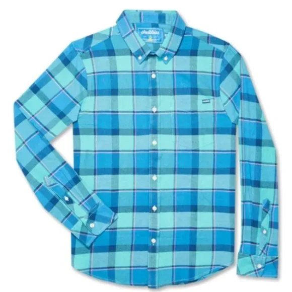 Men's Chubbies Stretch Channel Flannel Shirt Blue Soft Beachy Size Medium EUC - Picture 1 of 6